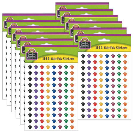 TEACHER CREATED RESOURCES Colorful Paw Prints Mini Stickers Valu-Pak, 144 Stickers/Pack, PK6 4742